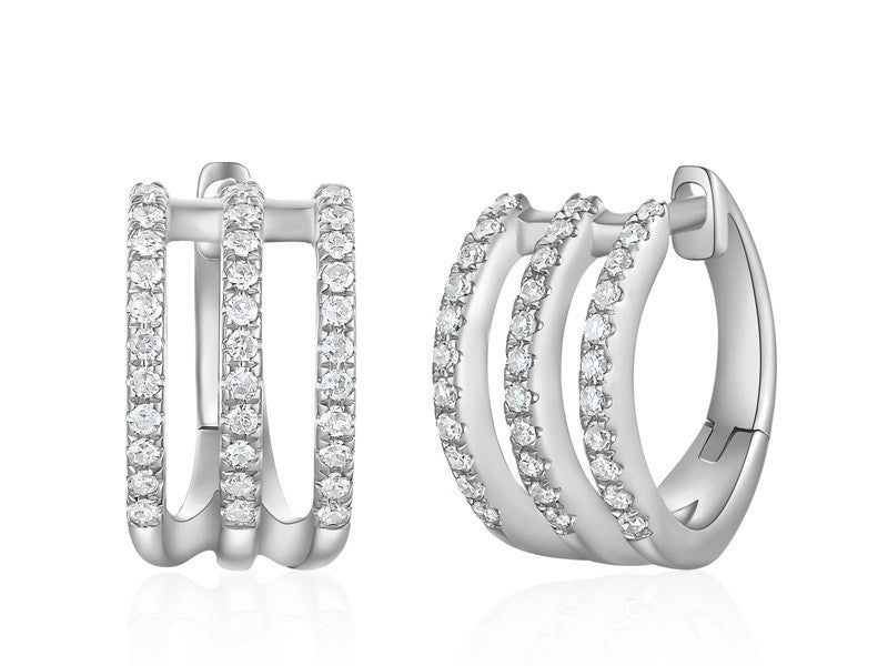 milly-3gor！ 14K White Gold Two Diamond Drop Hoop Huggie Earrings