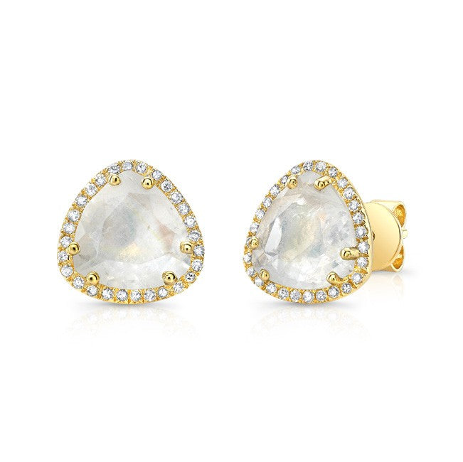 14K Gold Moonstone Slice Diamond Earrings