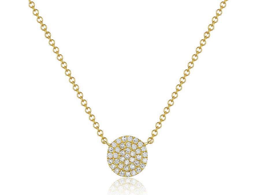 14K Small Pave Disc Necklace