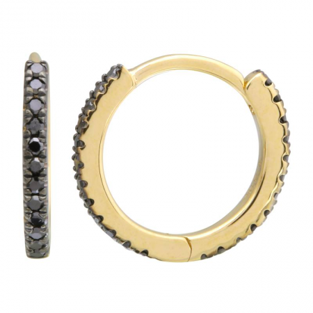 14k Yellow Gold Black Diamond Eternity Mini Round Huggie Earrings