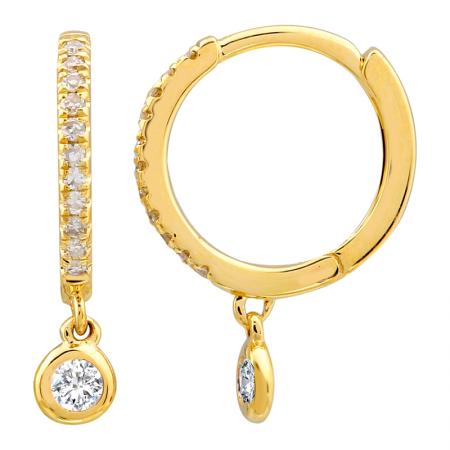 14K Gold and Bezel Diamond Huggie Earrings