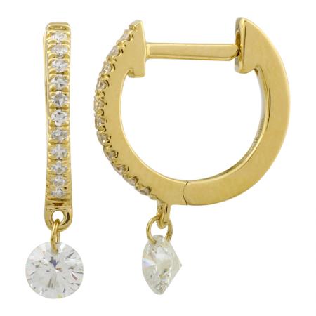 14K Gold and Floating Diamond Huggie Earrings