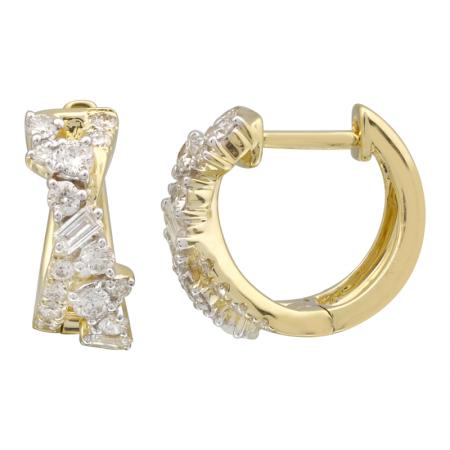 14k Yellow Gold Multi Shaped Diamond Huggie Earrings