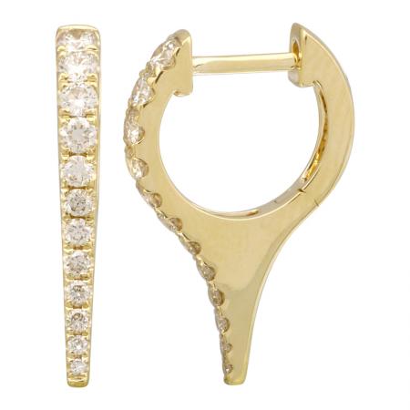 14k Yellow Gold Diamond Pointy Huggie Earrings Small