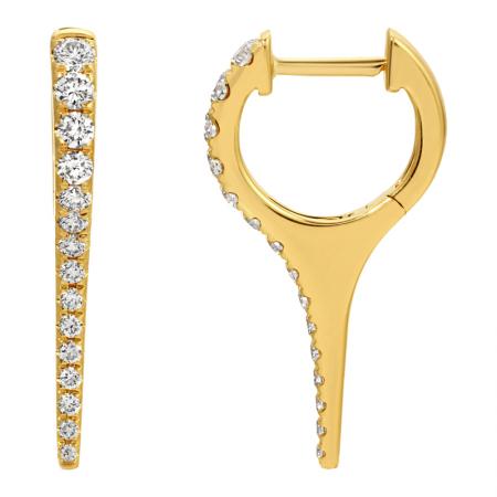 14K Yellow Gold Diamond Pointy Huggie Earrings / Medium