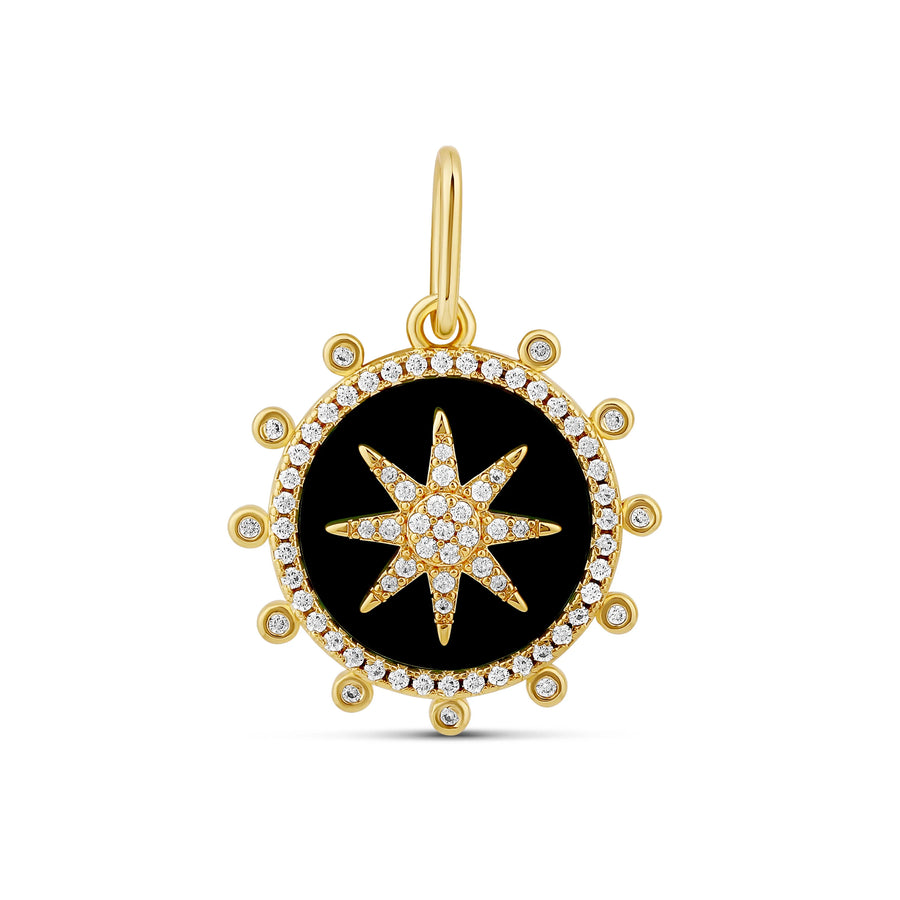 Gold plated black onyx compass charm