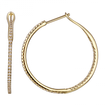 14k Yellow Gold Diamond Large Hoop Earrings
