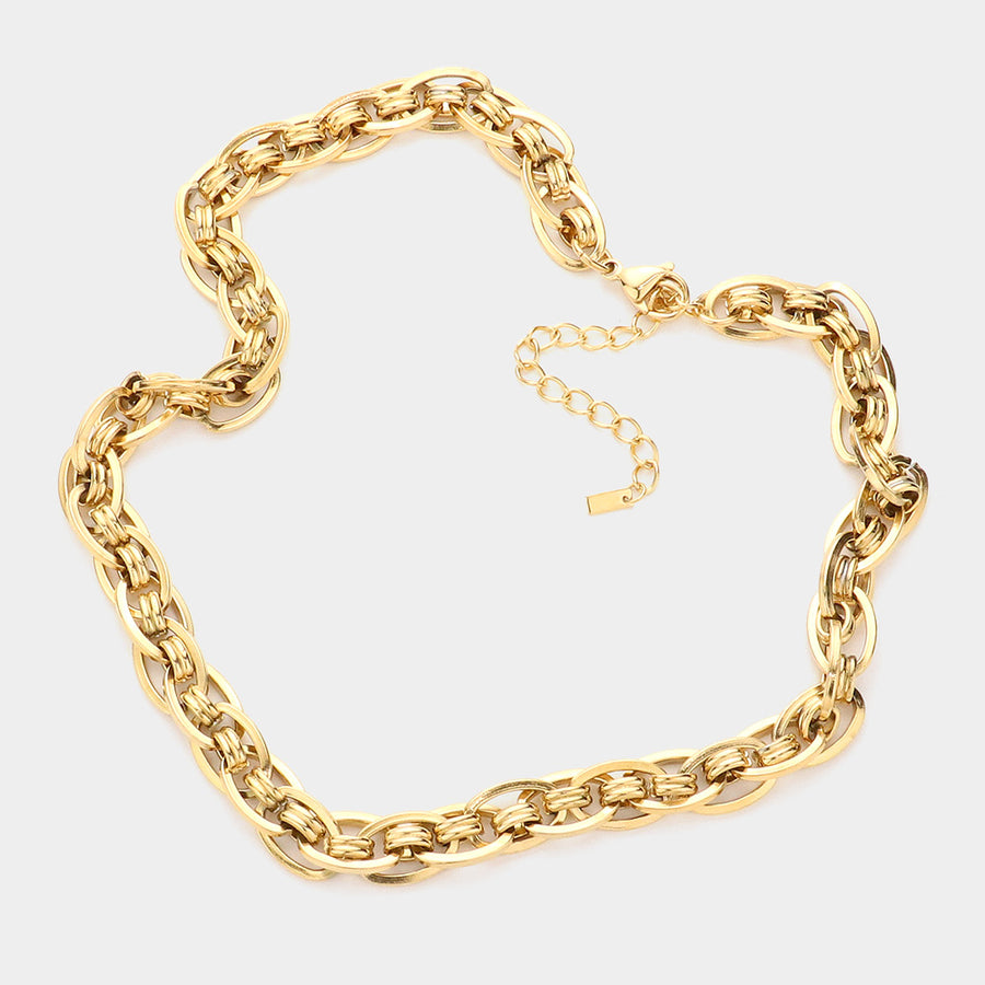 Gold Plated Oval Link Necklace