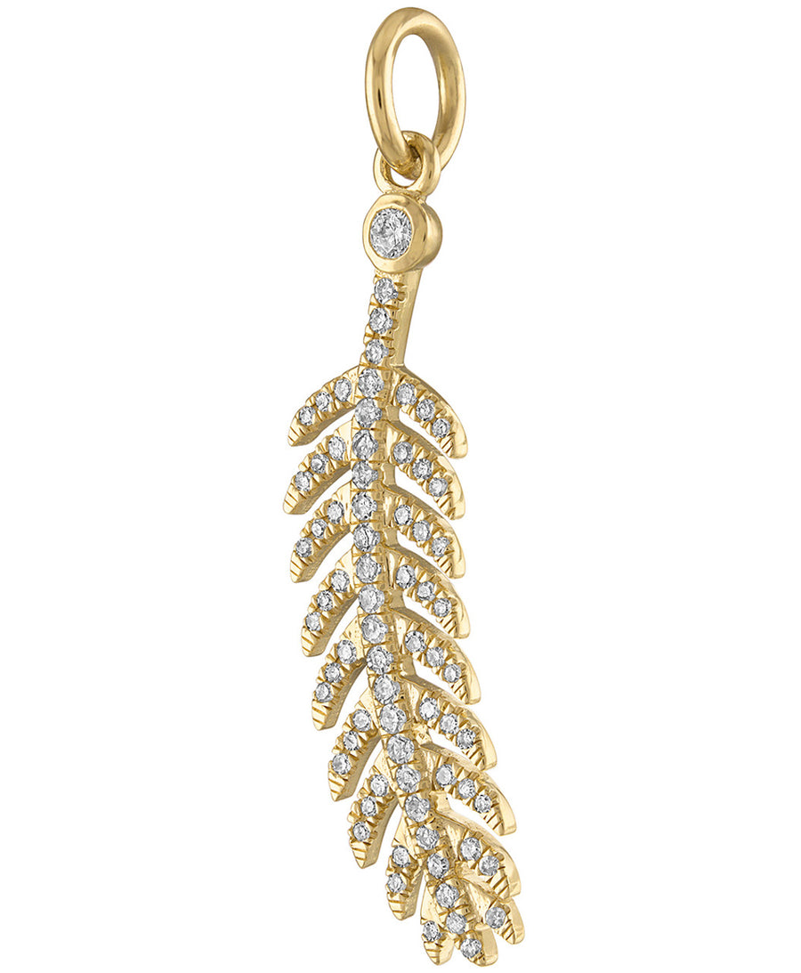 14K Gold and Diamond Feather Charm