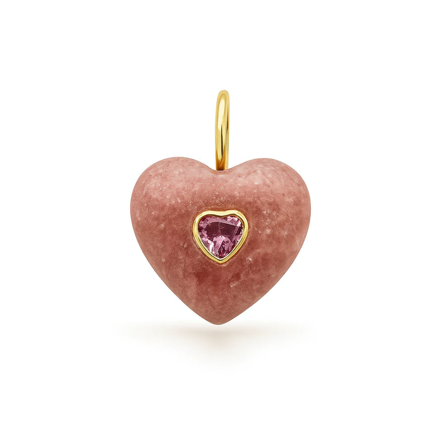Gold plated rose quartz heart charm