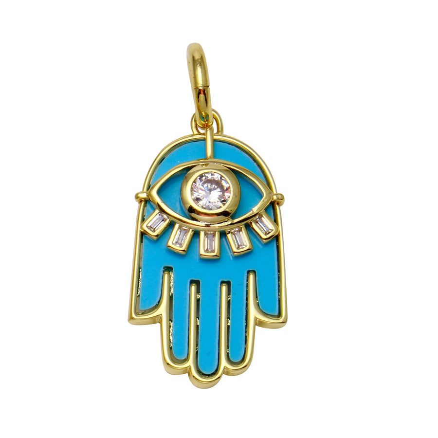 Gold plated turquoise hamsa charm