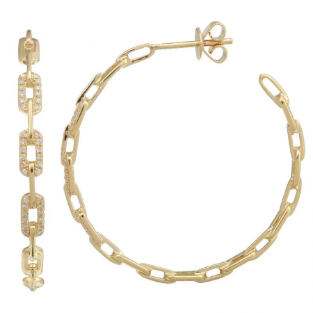 14K Yellow Gold Link Diamond Hoop Earrings
