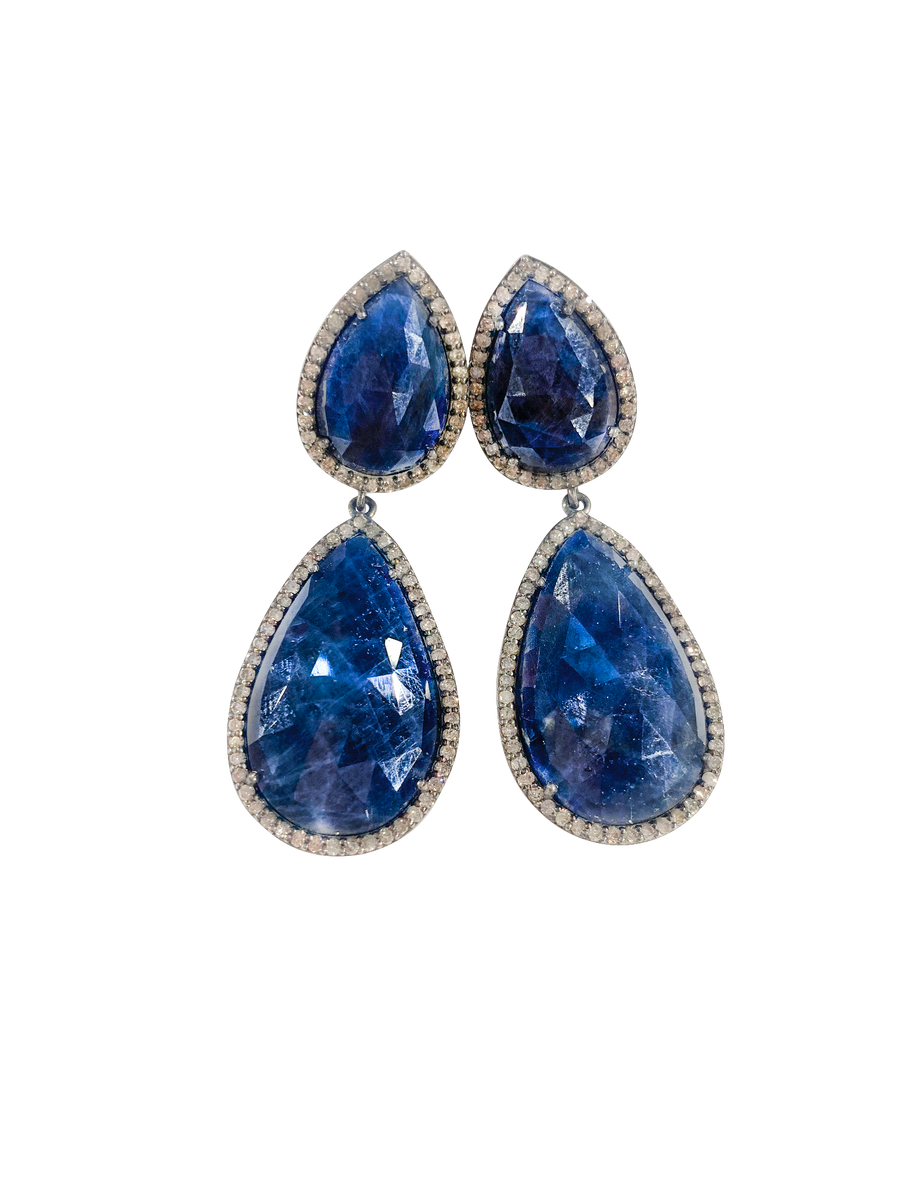 Blue sapphire and diamond earring