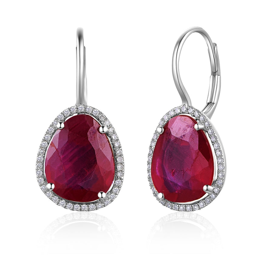 14K Organic Ruby Diamond Eurowire Earring