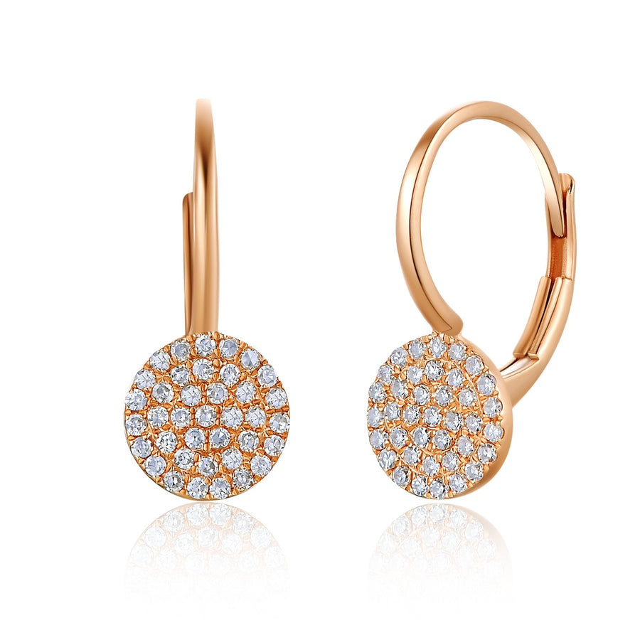 14K Gold Round Pave Disc Earrings