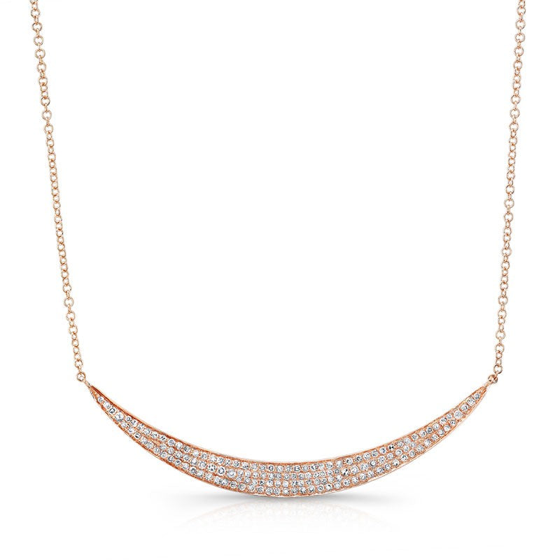 14K Gold & Diamond Wide Crescent Necklace