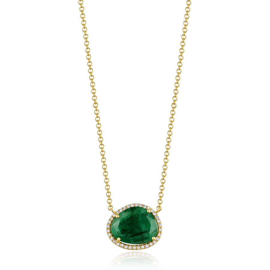 Reeds Jewelers 14K White Gold Emerald Pendant Necklace with Diamond Halo,  TDW.09