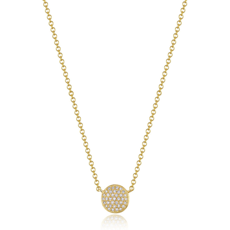 14K Small Pave Disc Necklace