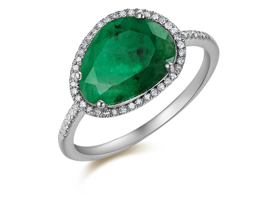 14K Organic Emerald & Diamond Ring