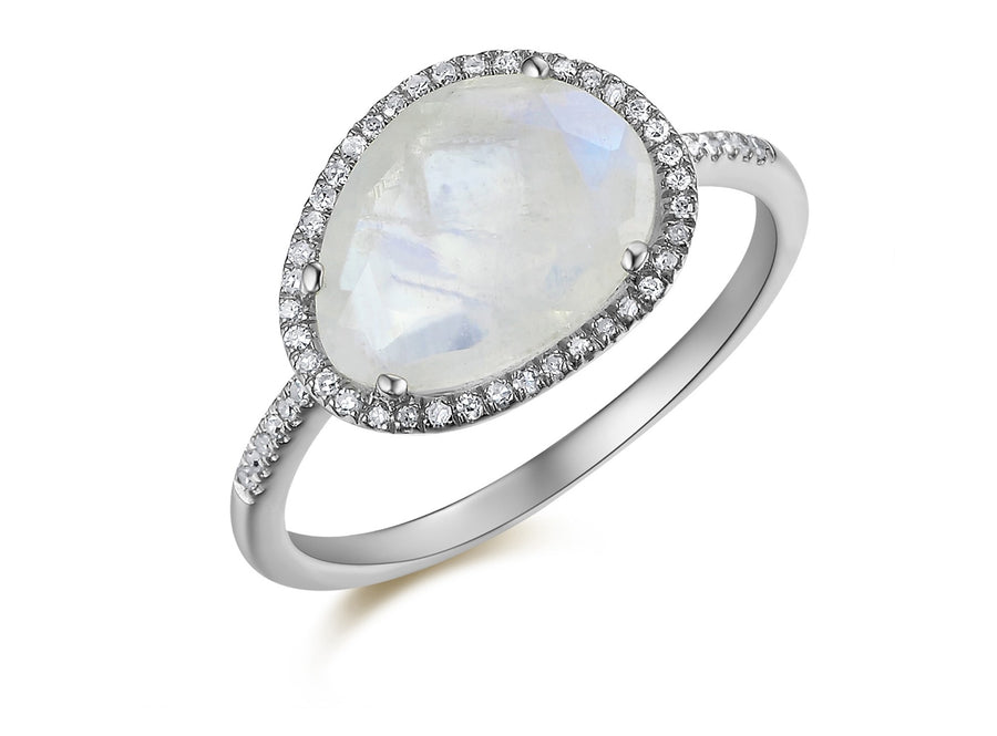 14K Organic Moonstone & Diamond Ring