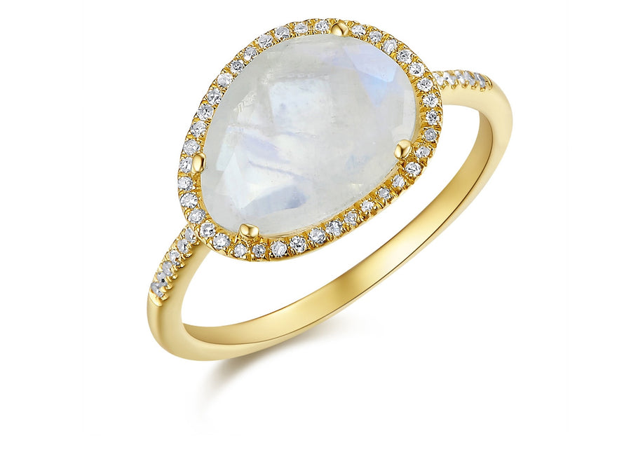 14K Organic Moonstone & Diamond Ring