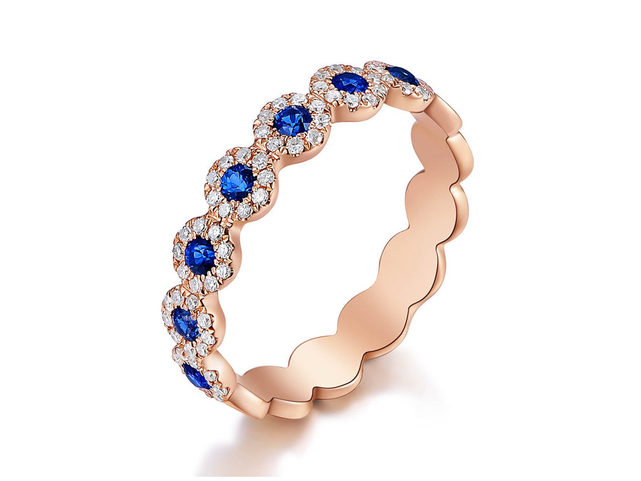 14K Gold Blue Sapphire Halo Circle Ring