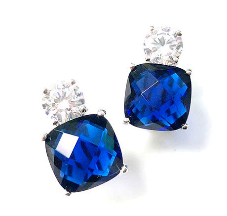 Faux sapphire and white topaz clip on earrings