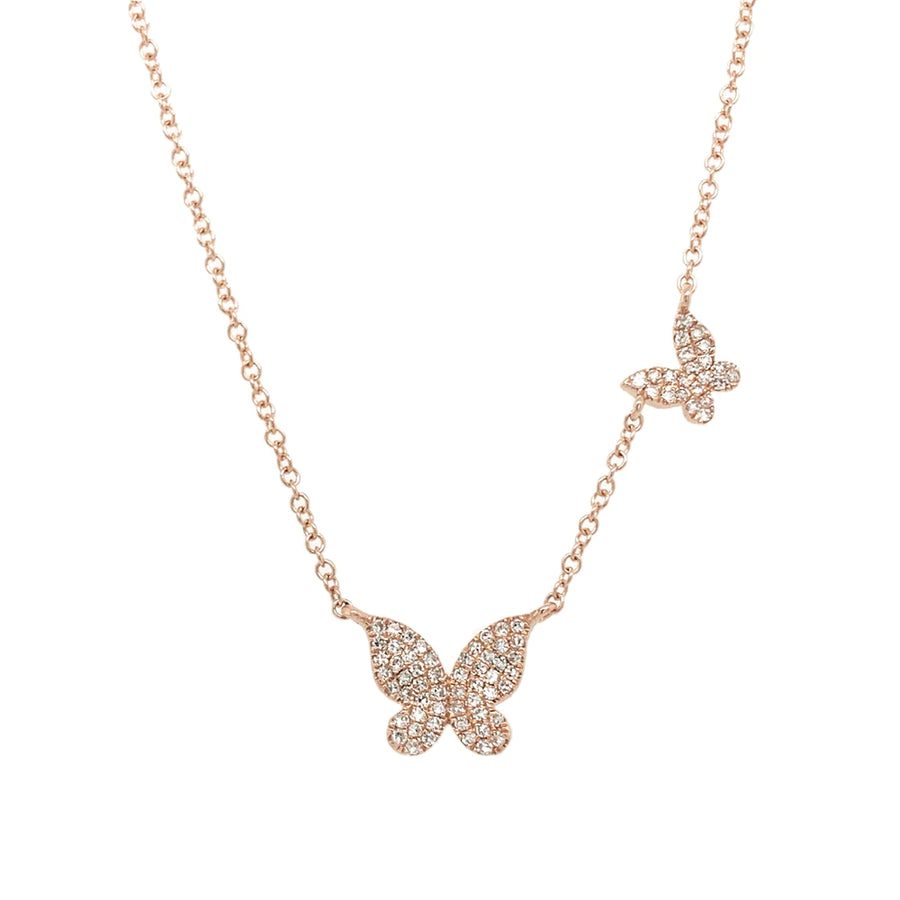14K Rose gold and diamond butterflies necklace