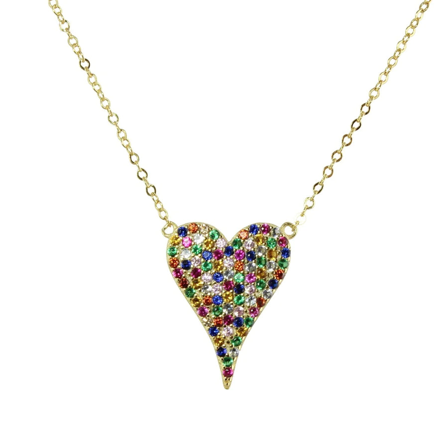 Multi color pave heart necklace