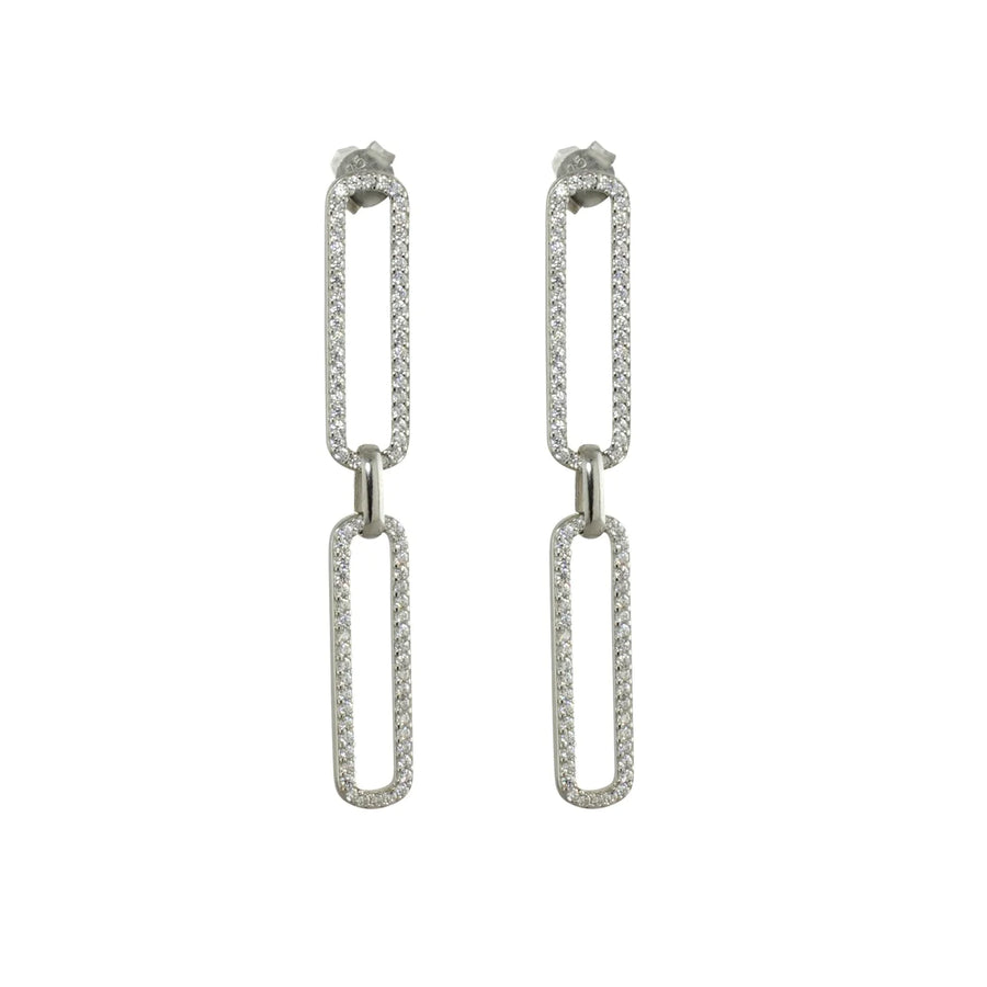 Sterling silver pave link earrings