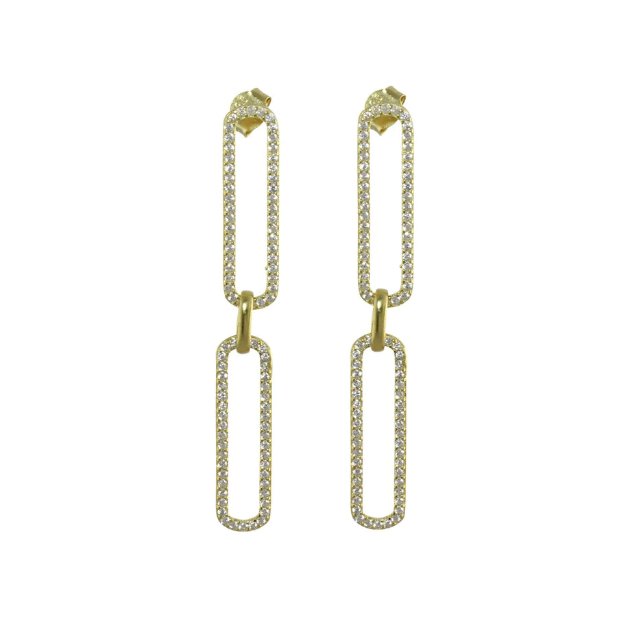 Gold plated pave link earrings