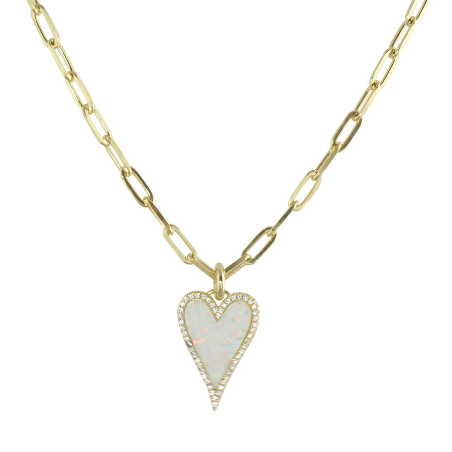 Opal heart paper clip necklace