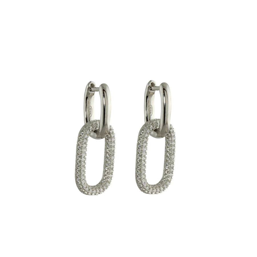 Silver paper clip pave earrings