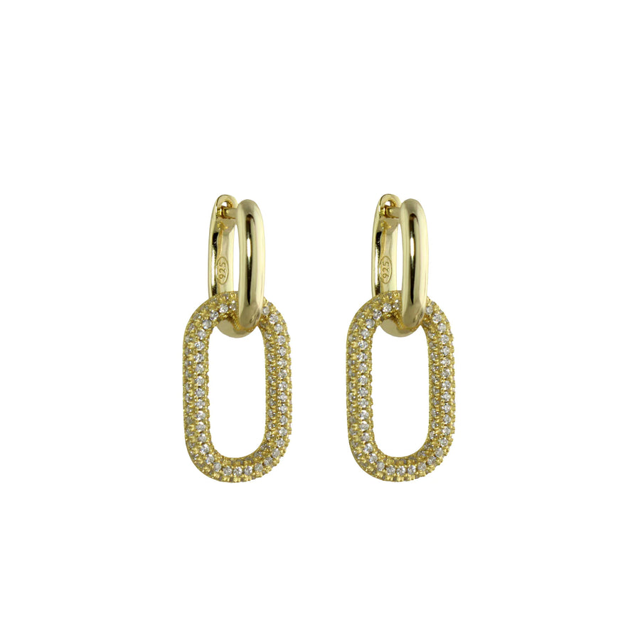 Gold plated paper clip pave earrings