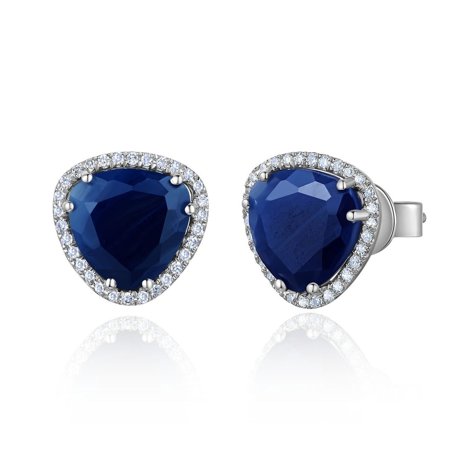 14K Blue Sapphire Slice Diamond Earrings