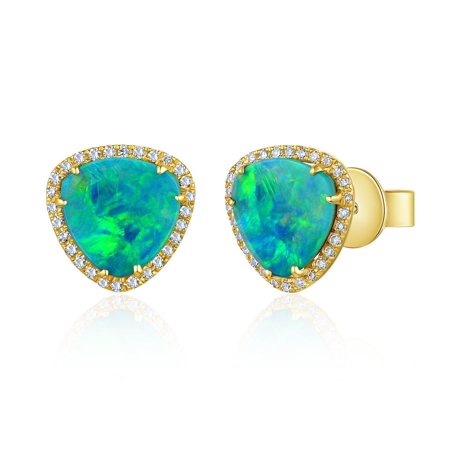 14K Gold Opal Slice Diamond Earrings