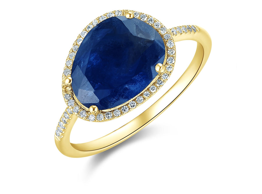 14K Organic Sapphire & Diamond Ring