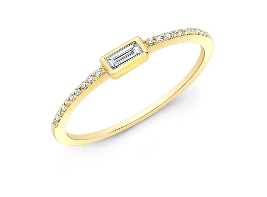 14k Gold Baguette Bar Diamond Ring